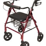 ROLLATOR ALUM CURV BR 8" WHL BURGUNDY, PADDED SEAT, LUMEX